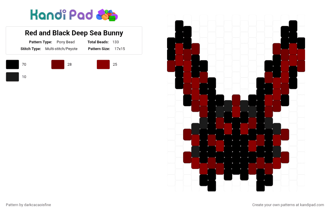 Red and Black Deep Sea Bunny - Pony Bead Pattern by darkcacaoisfine on Kandi Pad - red,brown