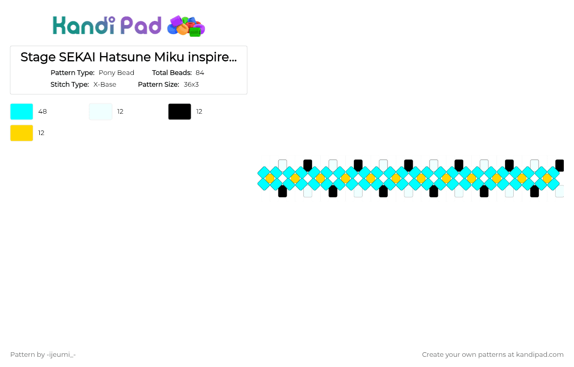 Stage SEKAI Hatsune Miku inspired cuff (2/3) - Pony Bead Pattern by -ijeumi_- on Kandi Pad - light blue