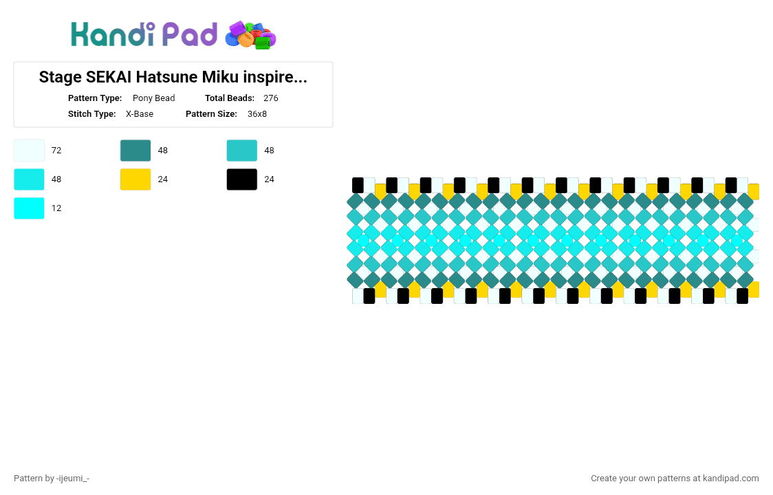 Stage SEKAI Hatsune Miku inspired cuff (1/3) - Pony Bead Pattern by -ijeumi_- on Kandi Pad - light blue,teal