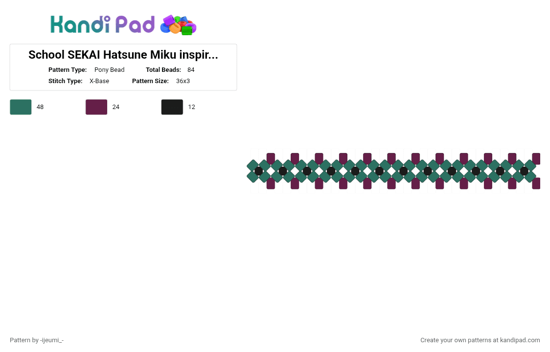 School SEKAI Hatsune Miku inspired cuff (2/3) [Leo/need] - Pony Bead Pattern by -ijeumi_- on Kandi Pad - 