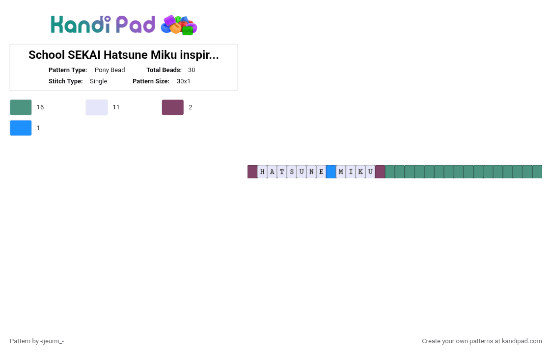 School SEKAI Hatsune Miku inspired cuff (3/3) [Leo/need] - Pony Bead Pattern by -ijeumi_- on Kandi Pad - 