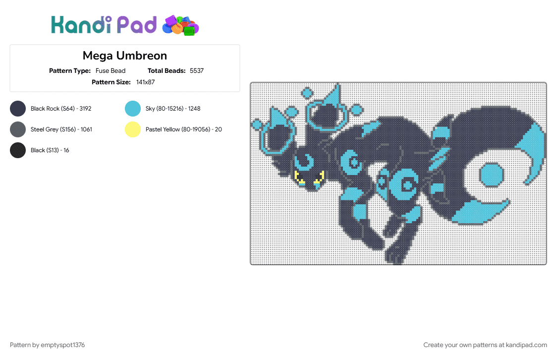 Mega Umbreon - Fuse Bead Pattern by emptyspot1376 on Kandi Pad - big perler bead, cute, dark, eeveelution, mega pokemon, pokemon, purple, shiny umbreon, umbreon