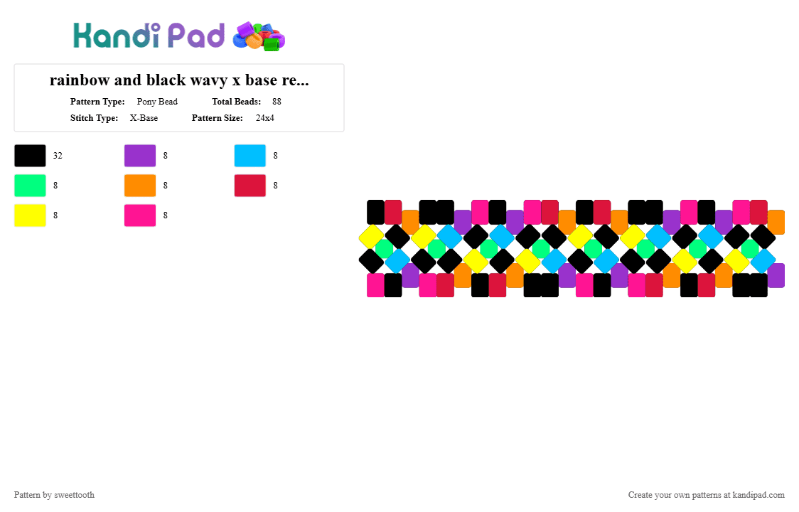 rainbow and black wavy x base resized - Pony Bead Pattern by sweettooth on Kandi Pad - light blue,orange,yellow,colorful,rainbow,wavy,colourful