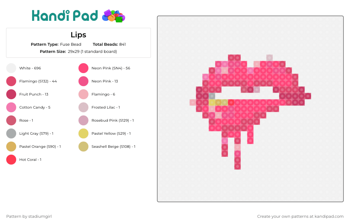 Lips - Fuse Bead Pattern by stadiumgirl on Kandi Pad - lips,bite,sensual,love,drip,lipstick,pink,white