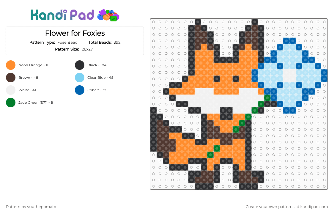 Flower for Foxies - Fuse Bead Pattern by yuuthepomato on Kandi Pad - orange,brown,light blue