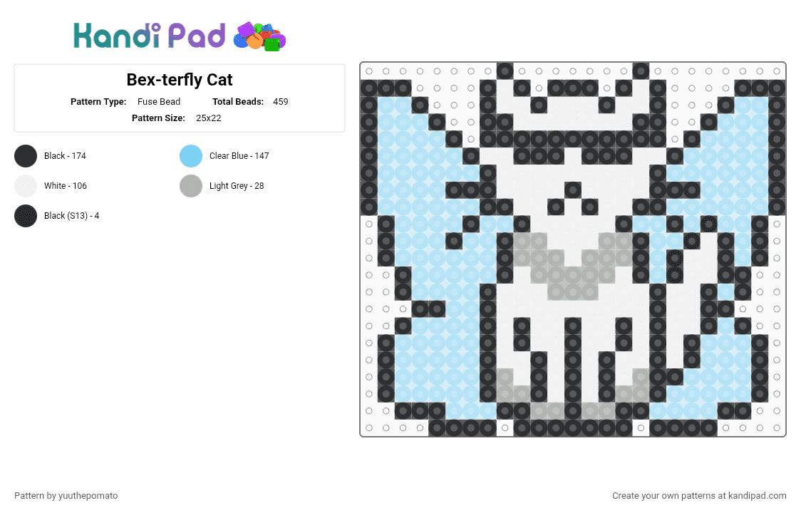 Bex-terfly Cat - Fuse Bead Pattern by yuuthepomato on Kandi Pad - light blue