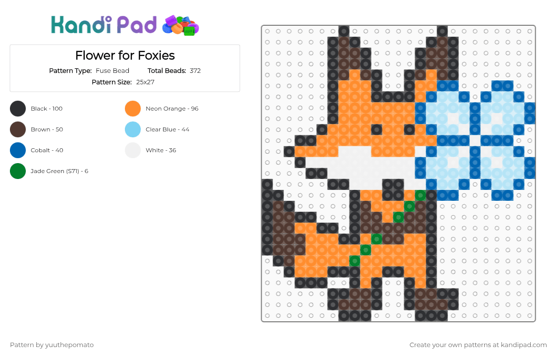 Flower for Foxies - Fuse Bead Pattern by yuuthepomato on Kandi Pad - orange,brown,light blue