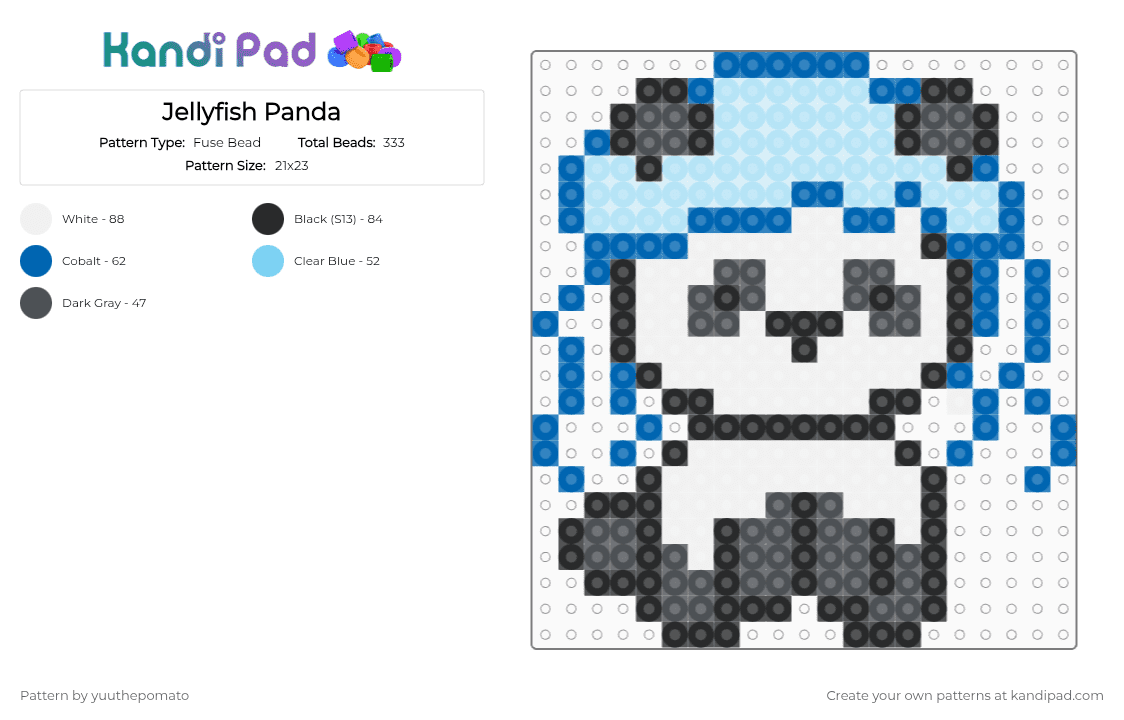 Jellyfish Panda - Fuse Bead Pattern by yuuthepomato on Kandi Pad - blue,light blue