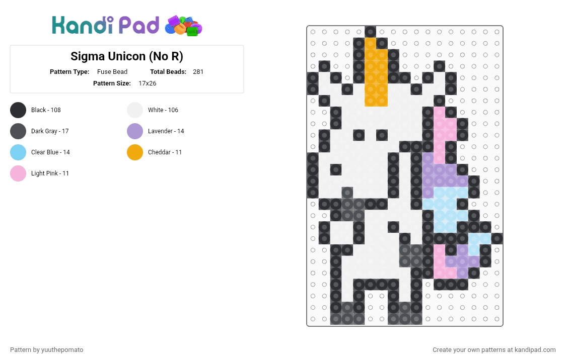 Sigma Unicon (No R) - Fuse Bead Pattern by yuuthepomato on Kandi Pad - white,gray,pink