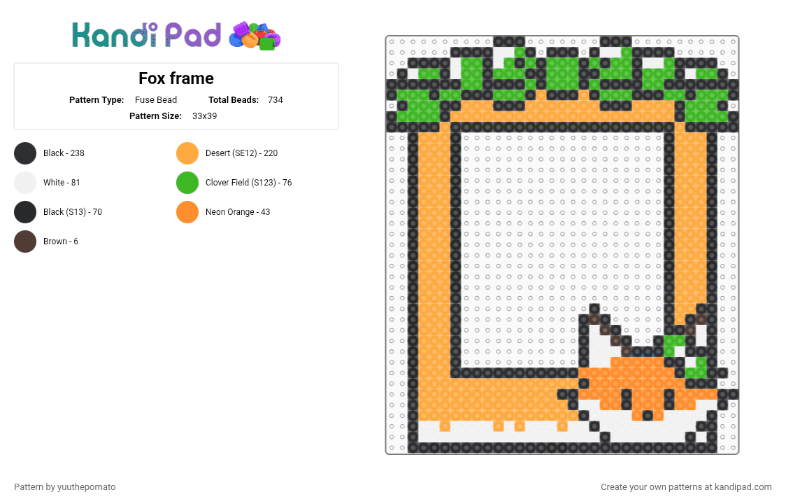 Fox frame - Fuse Bead Pattern by yuuthepomato on Kandi Pad - orange