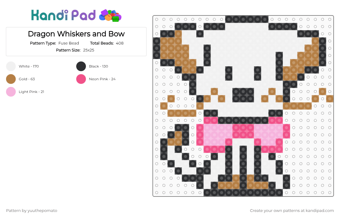 Dragon Whiskers and Bow - Fuse Bead Pattern by yuuthepomato on Kandi Pad - white,tan,pink