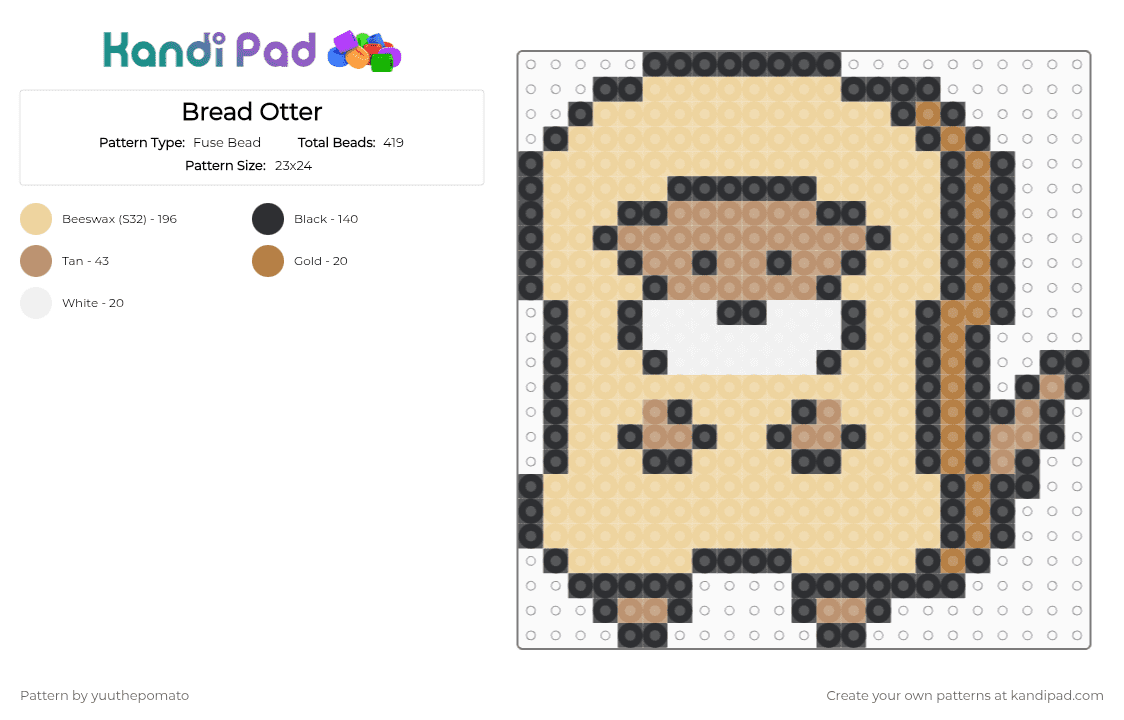 Bread Otter - Fuse Bead Pattern by yuuthepomato on Kandi Pad - beige