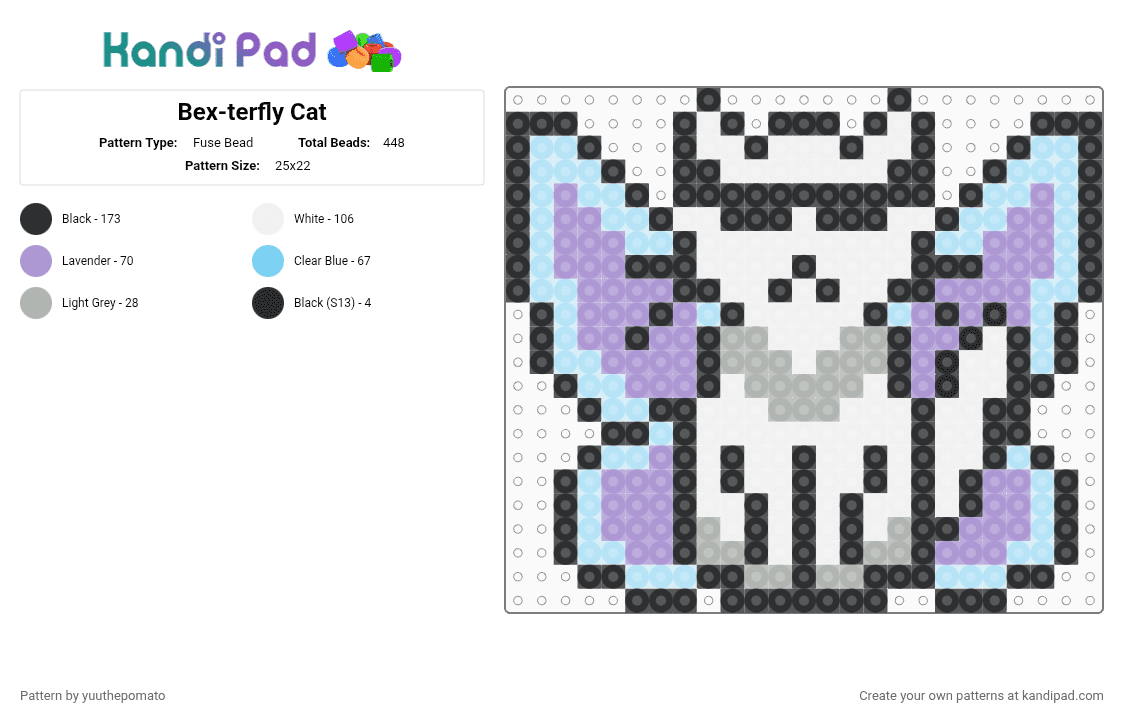 Bex-terfly Cat - Fuse Bead Pattern by yuuthepomato on Kandi Pad - pink,light blue
