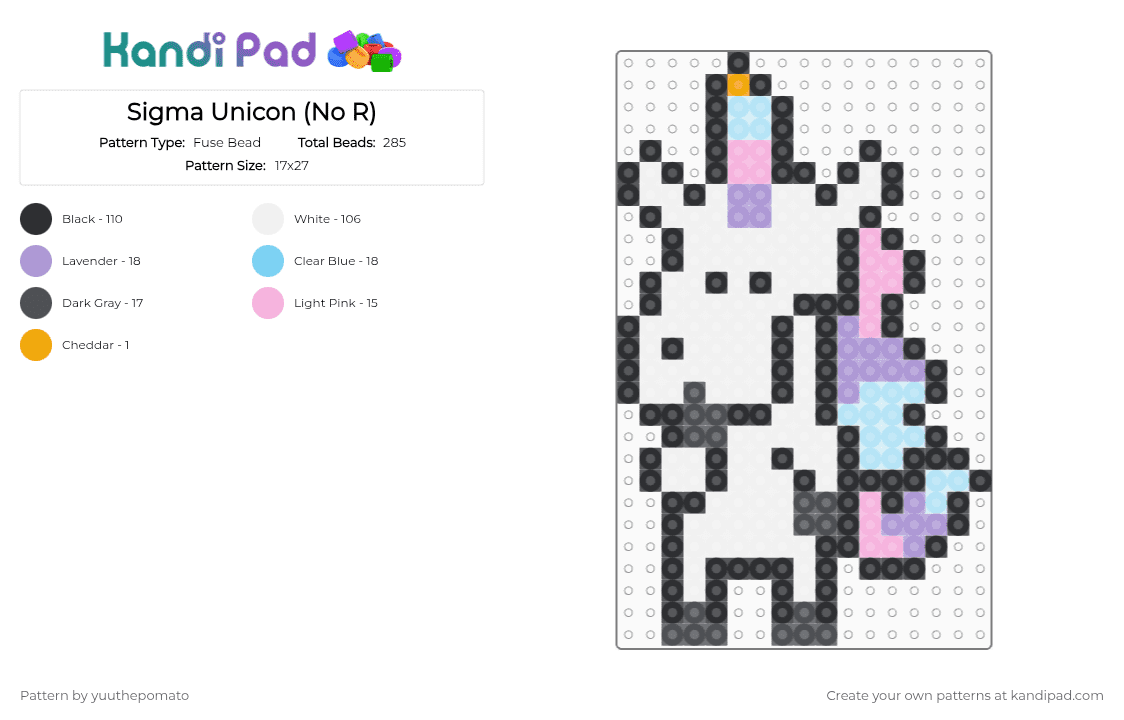 Sigma Unicon (No R) - Fuse Bead Pattern by yuuthepomato on Kandi Pad - white,gray,pink,light blue