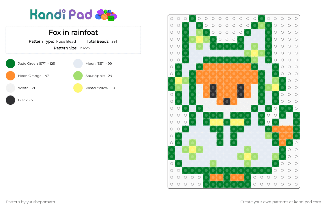 Fox in rainfoat - Fuse Bead Pattern by yuuthepomato on Kandi Pad - green