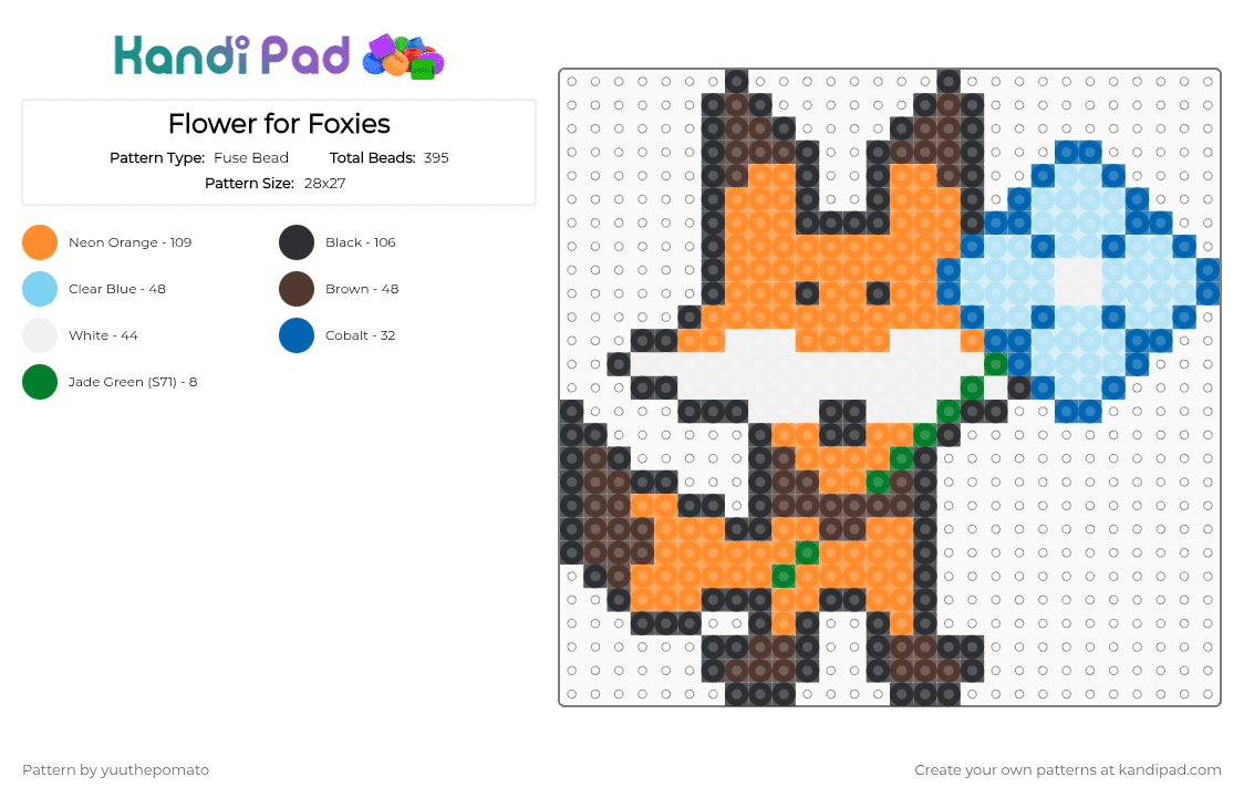 Flower for Foxies - Fuse Bead Pattern by yuuthepomato on Kandi Pad - orange,light blue,brown