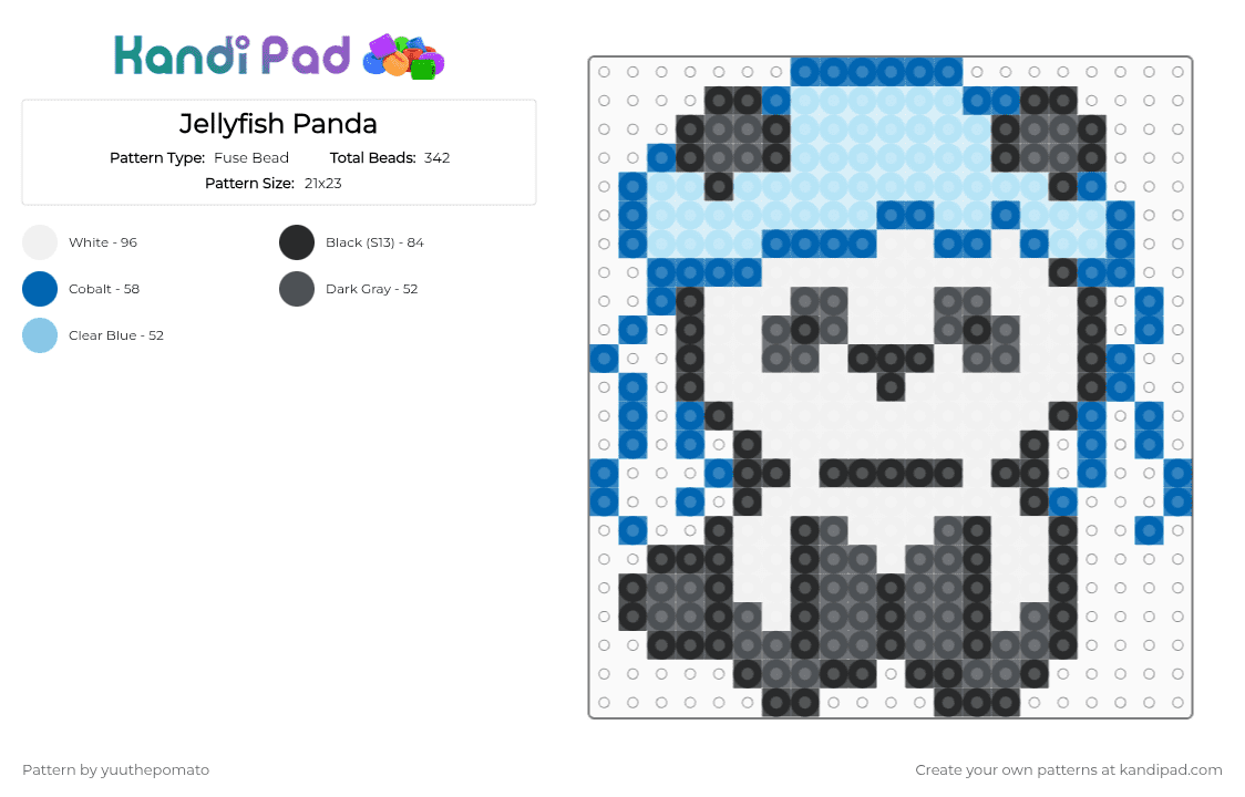 Jellyfish Panda - Fuse Bead Pattern by yuuthepomato on Kandi Pad - blue,gray,light blue