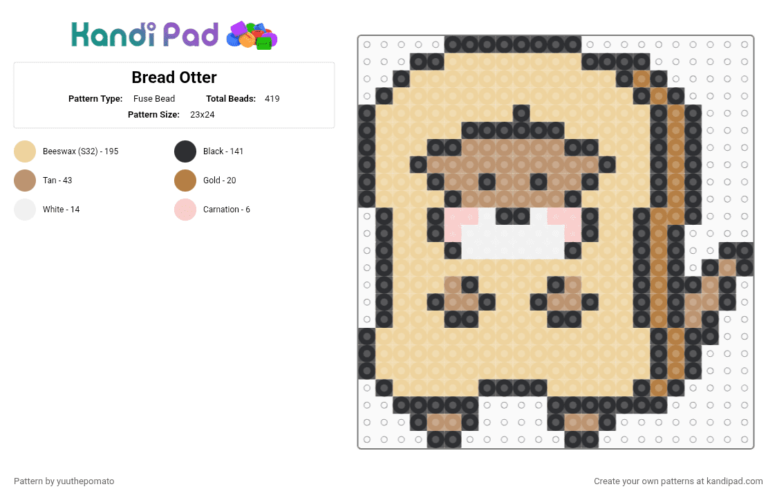 Bread Otter - Fuse Bead Pattern by yuuthepomato on Kandi Pad - beige