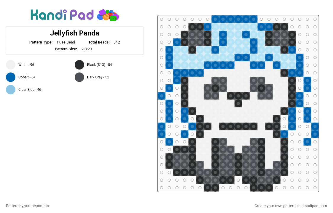 Jellyfish Panda - Fuse Bead Pattern by yuuthepomato on Kandi Pad - blue,gray