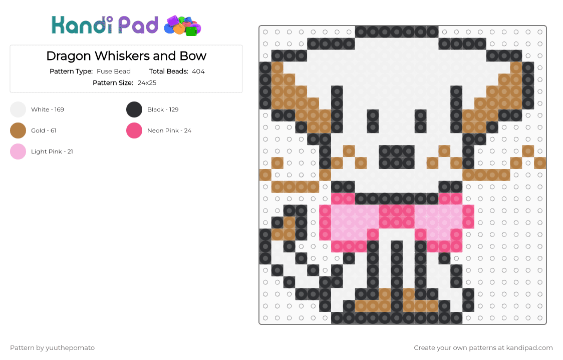 Dragon Whiskers and Bow - Fuse Bead Pattern by yuuthepomato on Kandi Pad - white,tan,pink