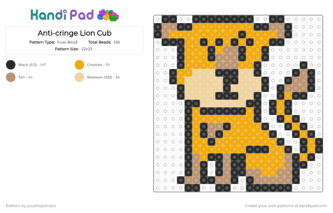 Anti-cringe Lion Cub - Fuse Bead Pattern by yuuthepomato on Kandi Pad - orange,beige