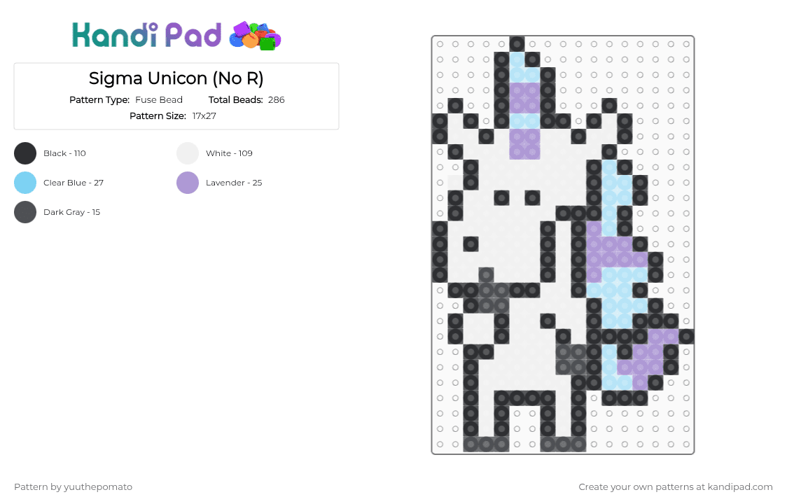 Sigma Unicon (No R) - Fuse Bead Pattern by yuuthepomato on Kandi Pad - white,pink,light blue
