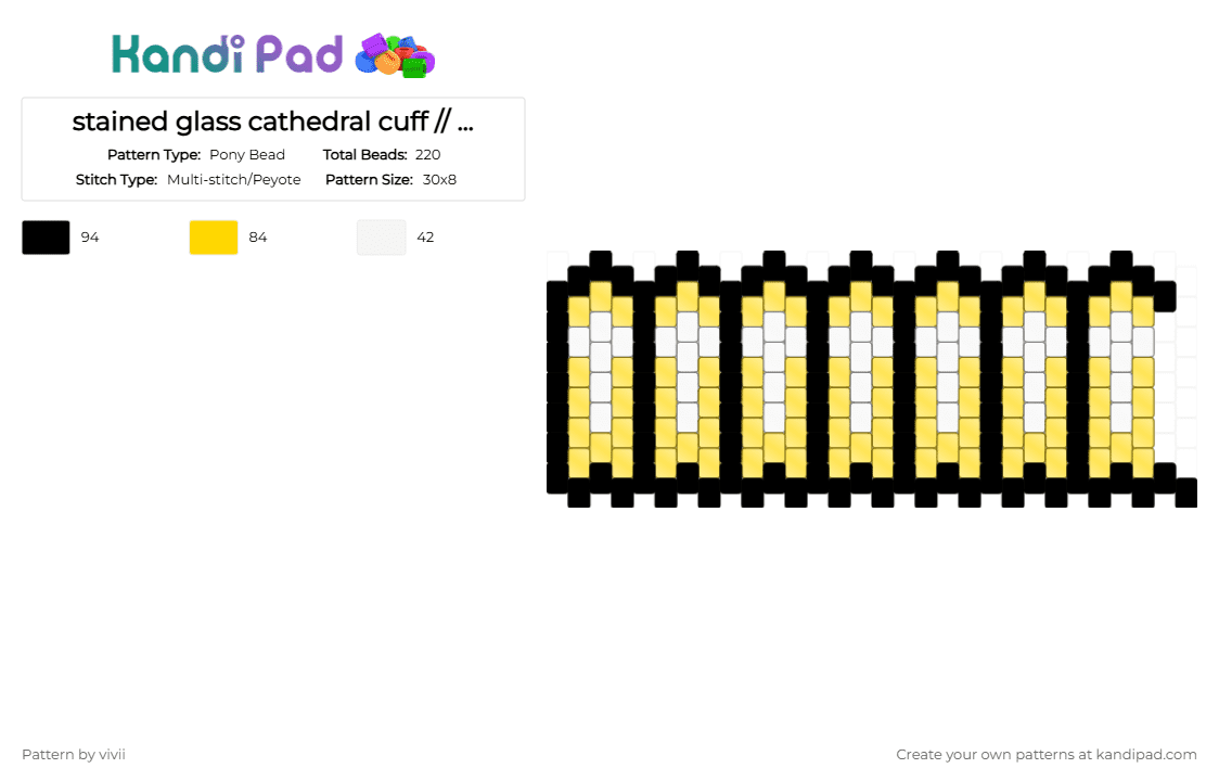 stained glass cathedral window cuff // yellow - Pony Bead Pattern by deleted_user_772287 on Kandi Pad - white, yellow