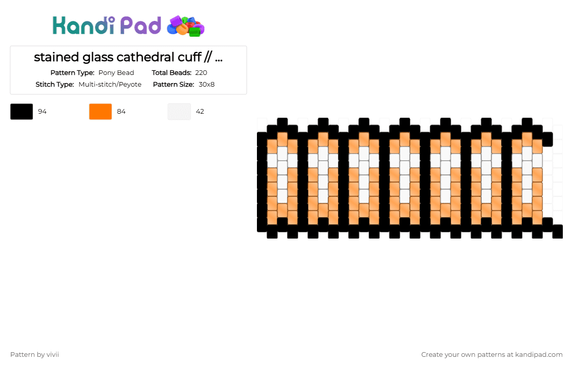 stained glass cathedral window cuff // orange - Pony Bead Pattern by vivii on Kandi Pad - orange,white