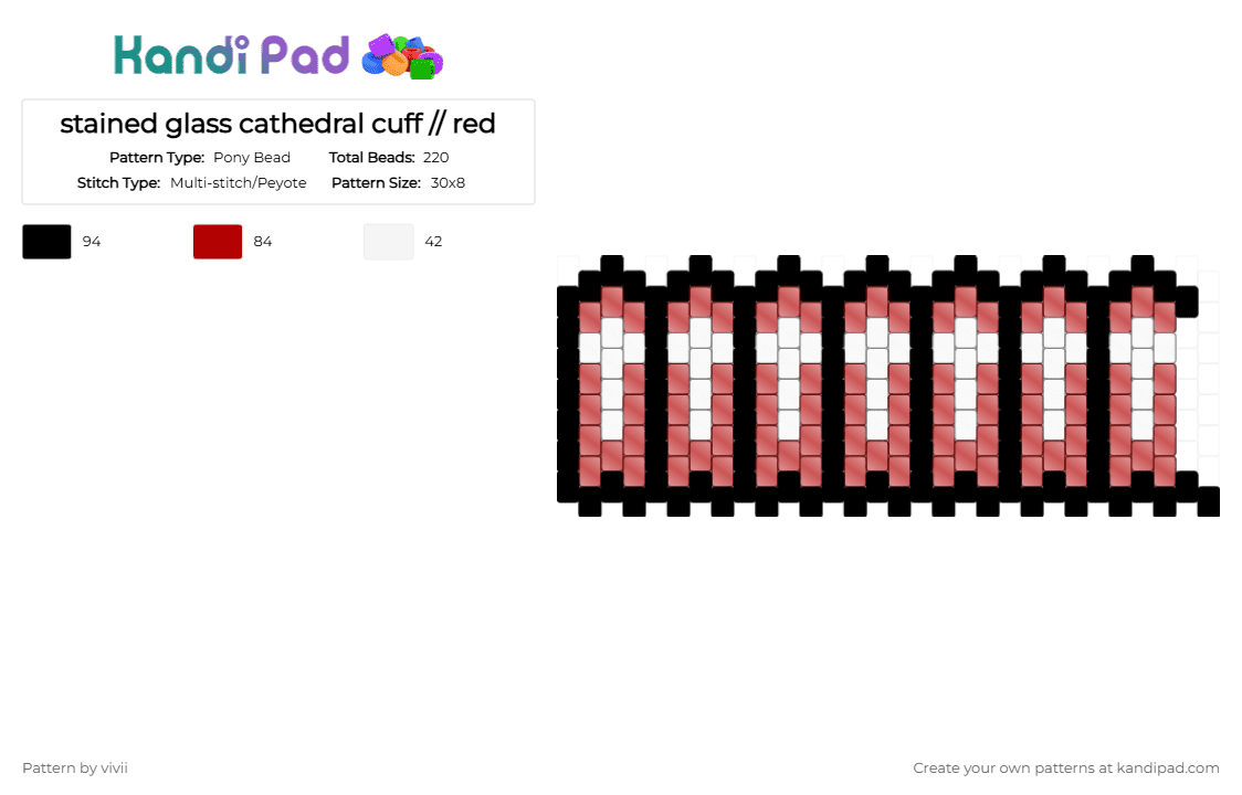 stained glass cathedral window cuff // red - Pony Bead Pattern by deleted_user_772287 on Kandi Pad - red, white