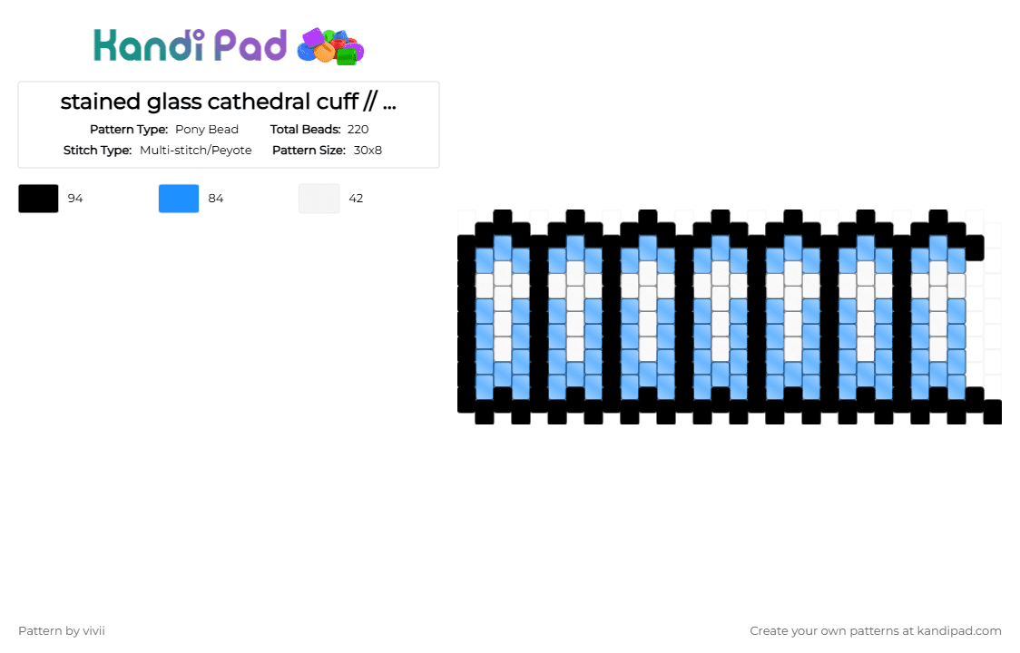 stained glass cathedral window cuff // blue - Pony Bead Pattern by deleted_user_772287 on Kandi Pad - light blue, white