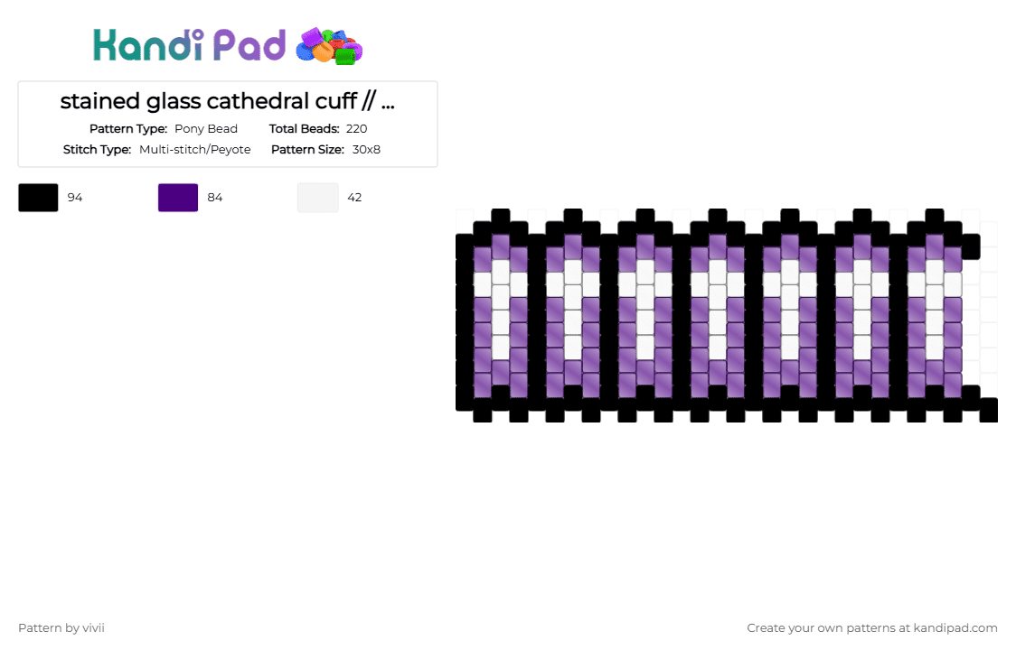 stained glass cathedral window cuff // purple - Pony Bead Pattern by deleted_user_772287 on Kandi Pad - purple, white