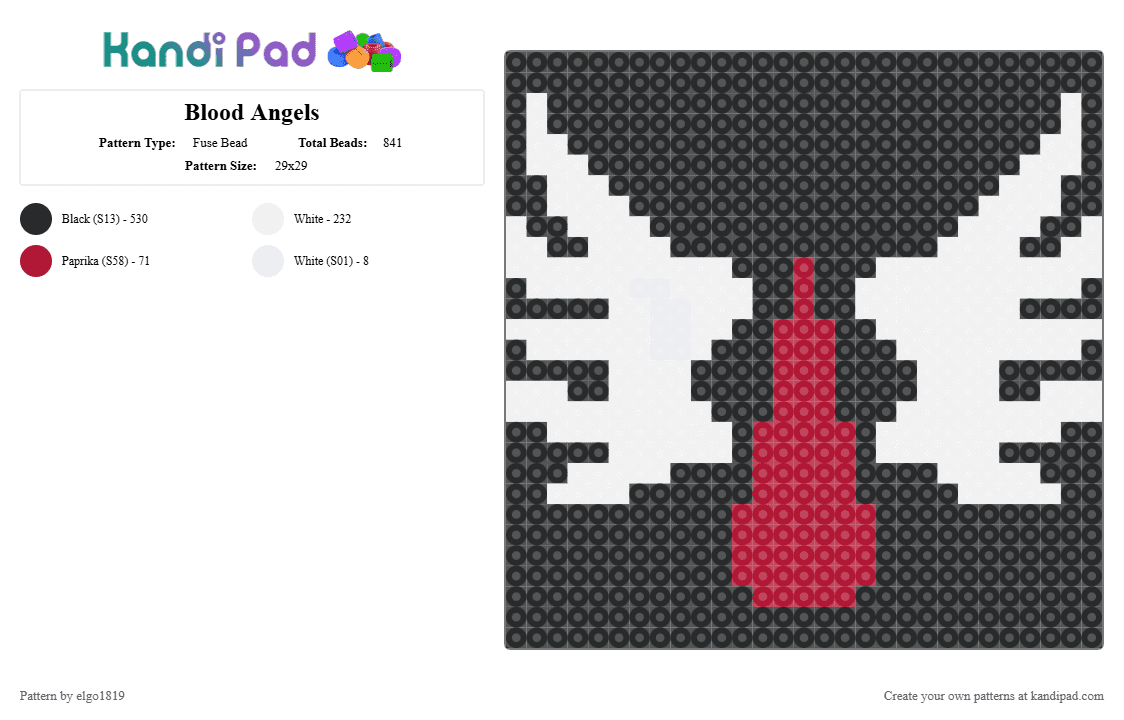 Blood Angels - Fuse Bead Pattern by elgo1819 on Kandi Pad - 40k, black, blood angels, warhammer, white