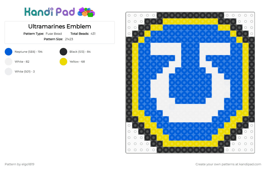 Ultramarines Emblem - Fuse Bead Pattern by elgo1819 on Kandi Pad - 40k, blue, space marines, ultramarines, ultramarines 40k, warhammer