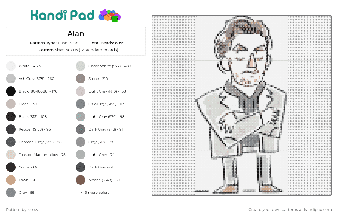 Alan - Fuse Bead Pattern by krissy on Kandi Pad - alan wake,comic,video game,character,gray