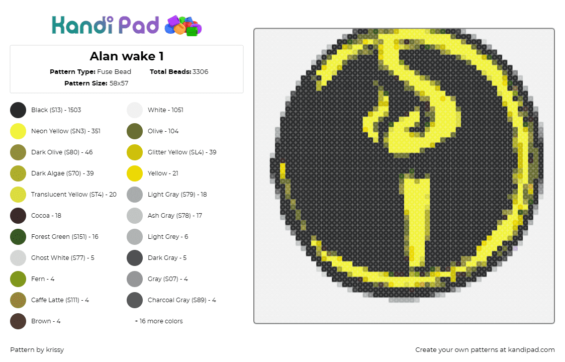 Alan wake 1 - Fuse Bead Pattern by krissy on Kandi Pad - alan wake,torch,icon,video game,yellow,black