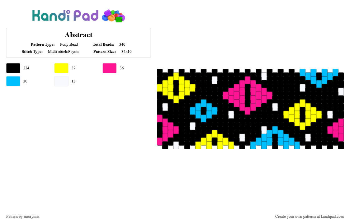 Abstract - Pony Bead Pattern by merrymer on Kandi Pad - black, pink, yellow