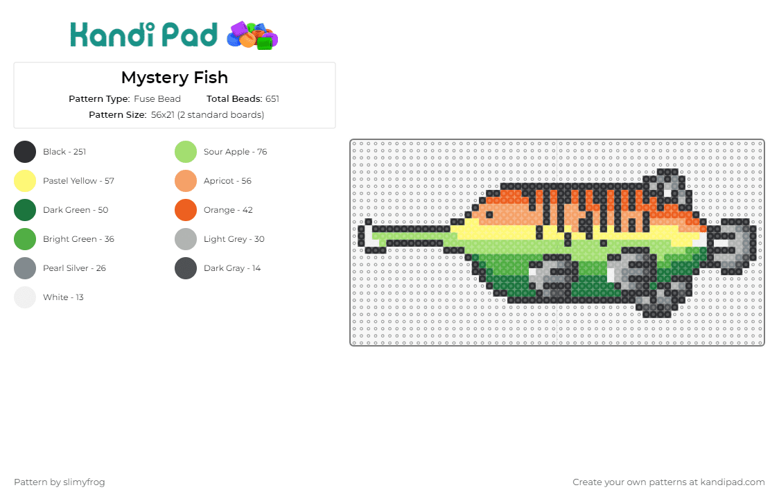 Wii Play Mystery Fish - Fuse Bead Pattern by slimyfrog on Kandi Pad - fish,king of the pond,video game,wii,mystery,retro,console,gaming,orange,green