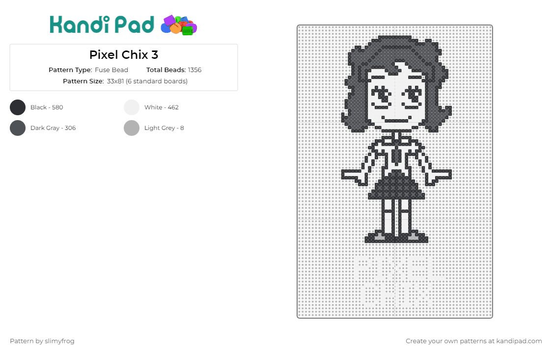 Pixel Chix 3 Sprite - Fuse Bead Pattern by slimyfrog on Kandi Pad - pixel chix,retro,mattel,game,female,vintage,electronic,nostalgia,digital,grayscale,white