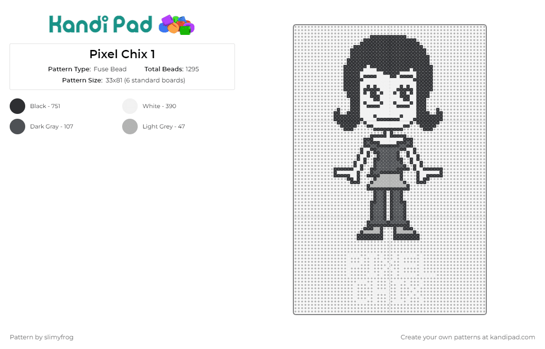 Pixel Chix 1 Sprite - Fuse Bead Pattern by slimyfrog on Kandi Pad - pixel chix,retro,mattel,game,female,nostalgia,handheld,protagonist,grayscale,white