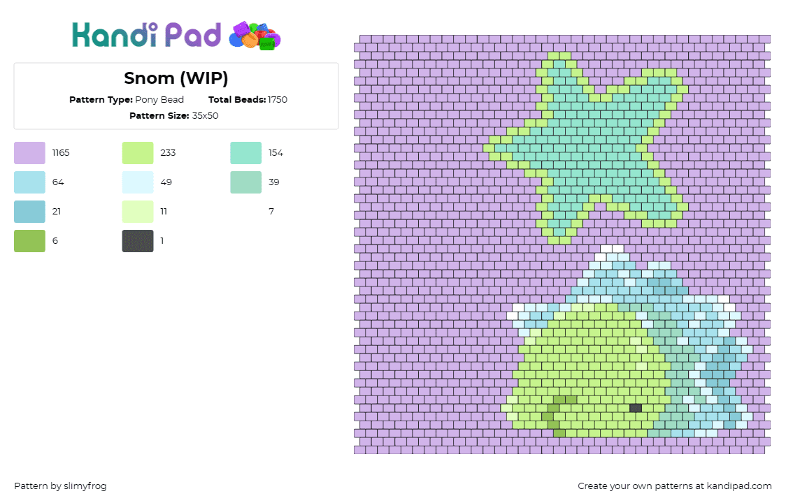 Snom (WIP) - Pony Bead Pattern by slimyfrog on Kandi Pad - snom,pokemon,star,panel,pastel,whimsical,adorable,soft,purple,green