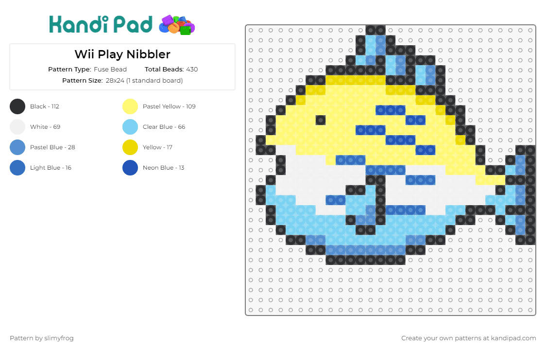 Wii Play Nibbler Fish - Fuse Bead Pattern by slimyfrog on Kandi Pad - fish,king of the pond,video game,wii,playful,cheerful,sunny,splash,captivating,blue,yellow