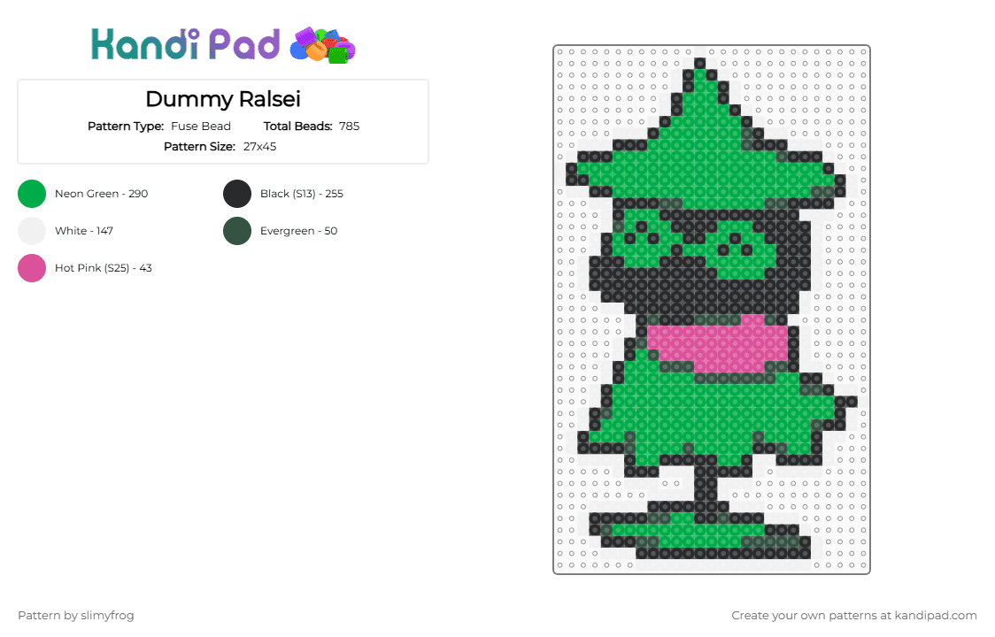 Dummy Ralsei - Fuse Bead Pattern by slimyfrog on Kandi Pad - green,deltarune,ralsei