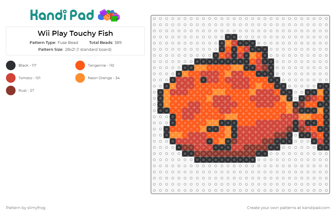 Wii Play Touchy Fish - Fuse Bead Pattern by slimyfrog on Kandi Pad - fish,king of the pond,video game,wii,rendition,enthusiasm,orange