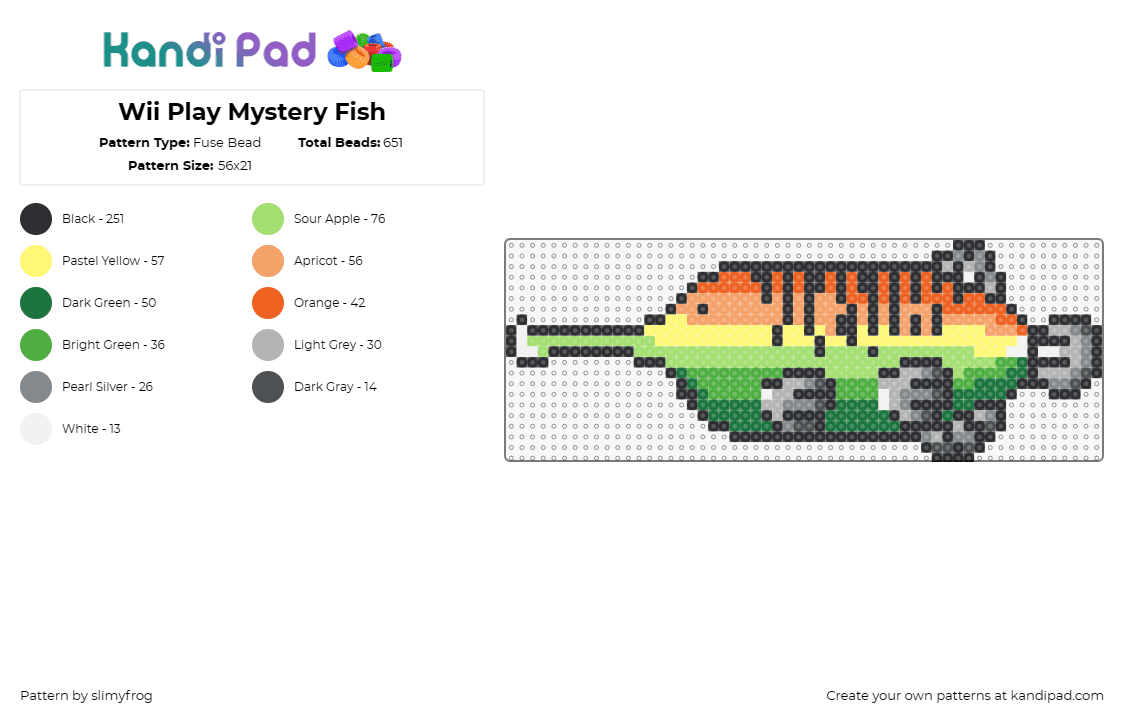 Wii Play Mystery Fish - Fuse Bead Pattern by slimyfrog on Kandi Pad - fish,king of the pond,video game,wii,mystery,retro,console,gaming,orange,green