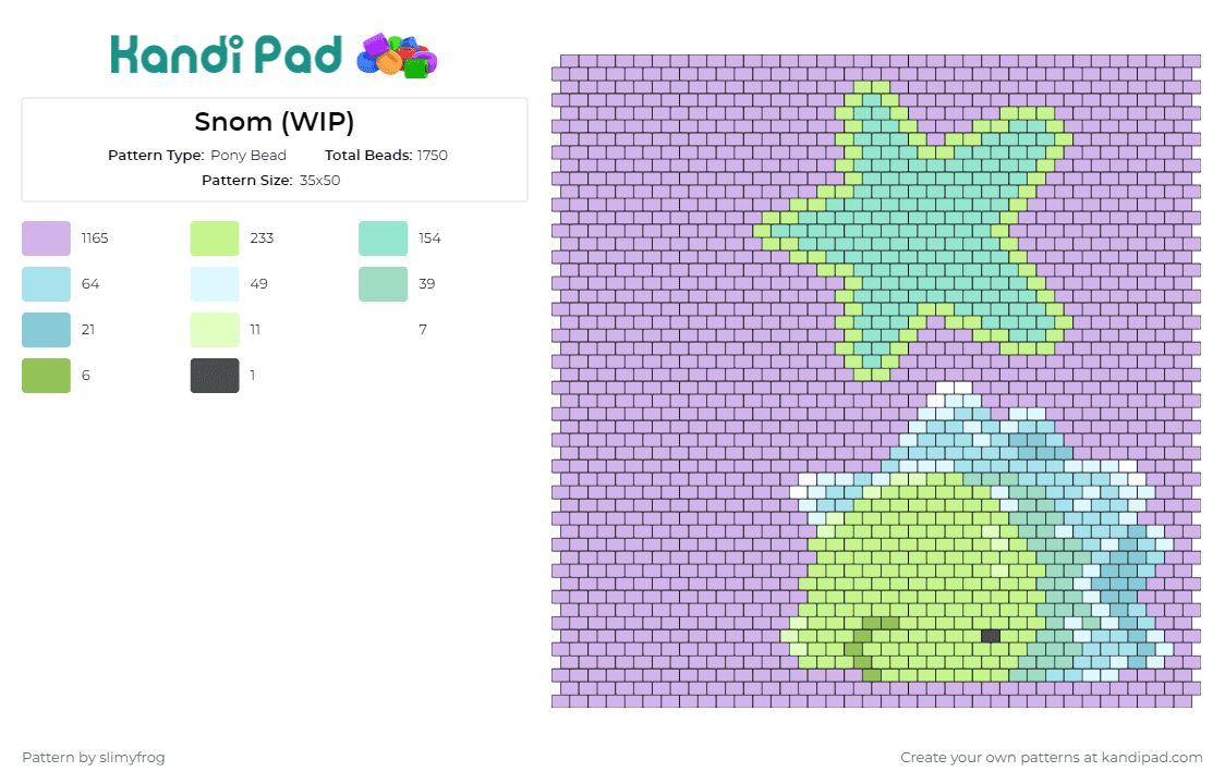 Snom (WIP) - Pony Bead Pattern by slimyfrog on Kandi Pad - snom,pokemon,star,panel,pastel,whimsical,adorable,collection,soft,purple,green