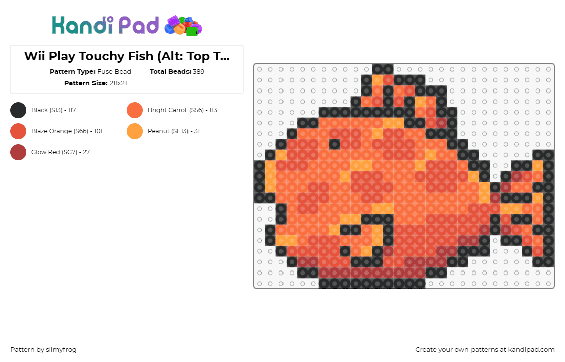 Wii Play Touchy Fish (Alt: Top Tier) - Fuse Bead Pattern by slimyfrog on Kandi Pad - fish,king of the pond,video game,wii,striking,fiery,gaming,orange