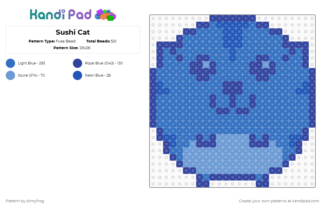 Sushi Cat - Fuse Bead Pattern by slimyfrog on Kandi Pad - blue,sushi,cat