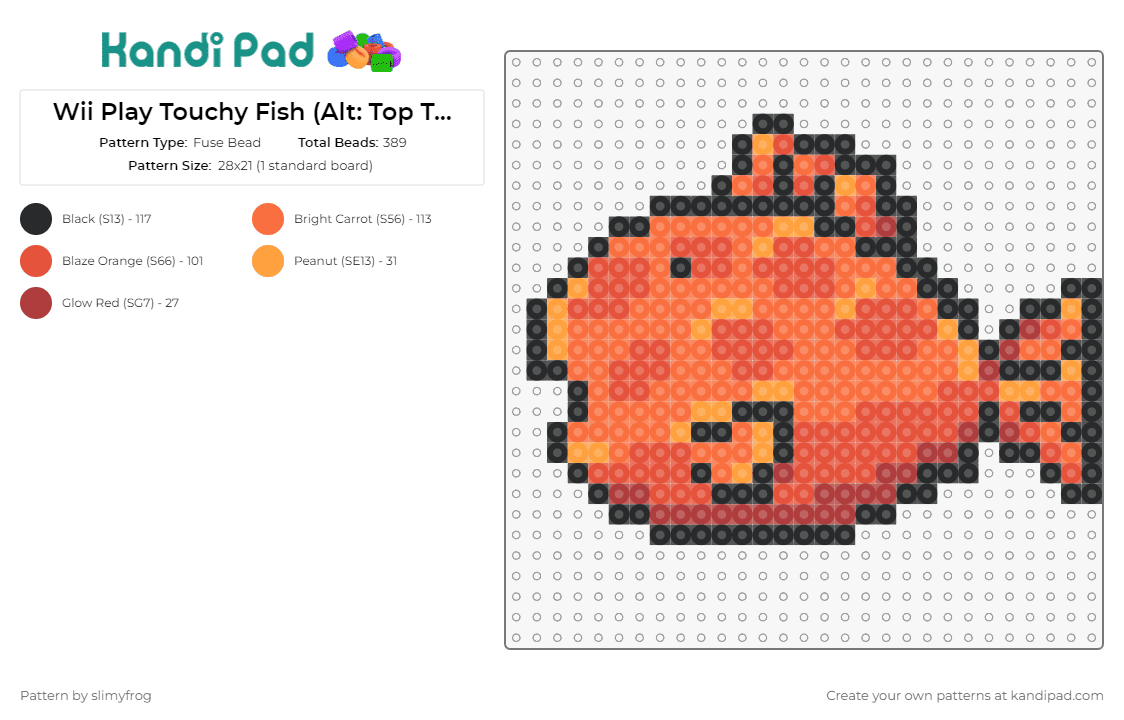 Wii Play Touchy Fish (Alt: Top Tier) - Fuse Bead Pattern by slimyfrog on Kandi Pad - fish,king of the pond,video game,wii,striking,fiery,gaming,orange