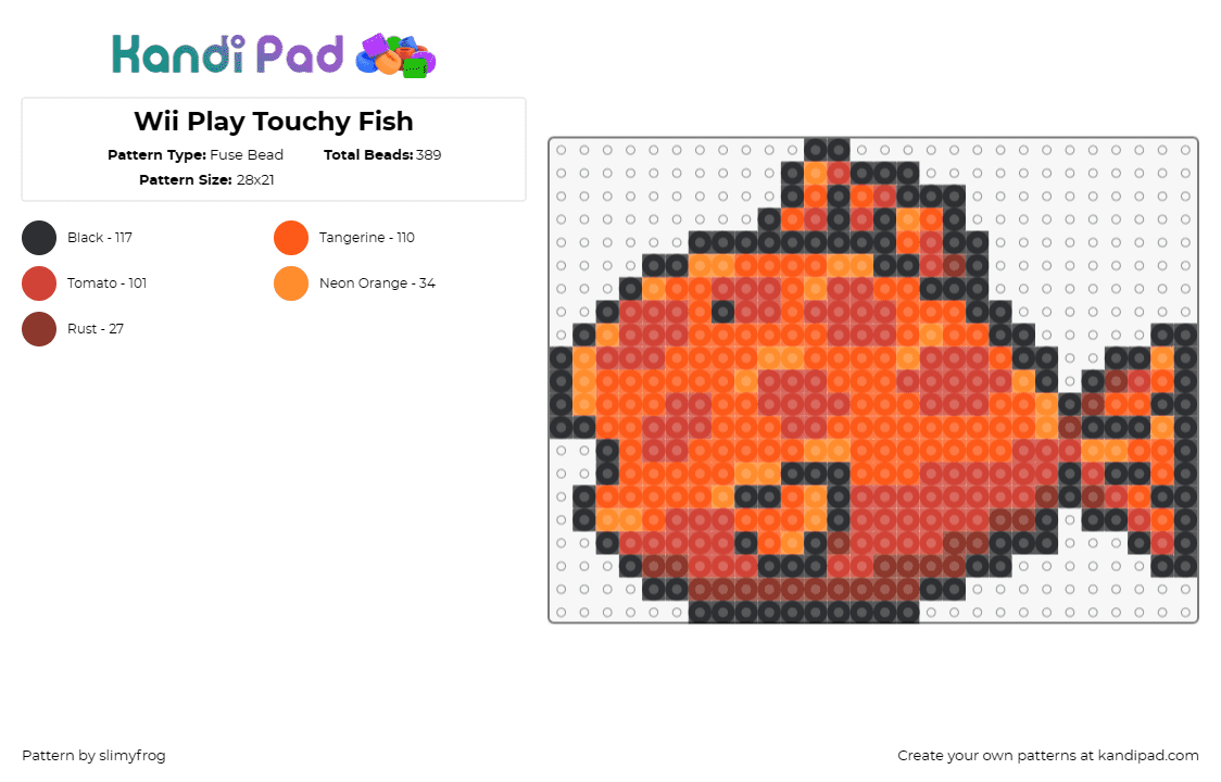 Wii Play Touchy Fish - Fuse Bead Pattern by slimyfrog on Kandi Pad - fish,king of the pond,video game,wii,rendition,enthusiasm,orange