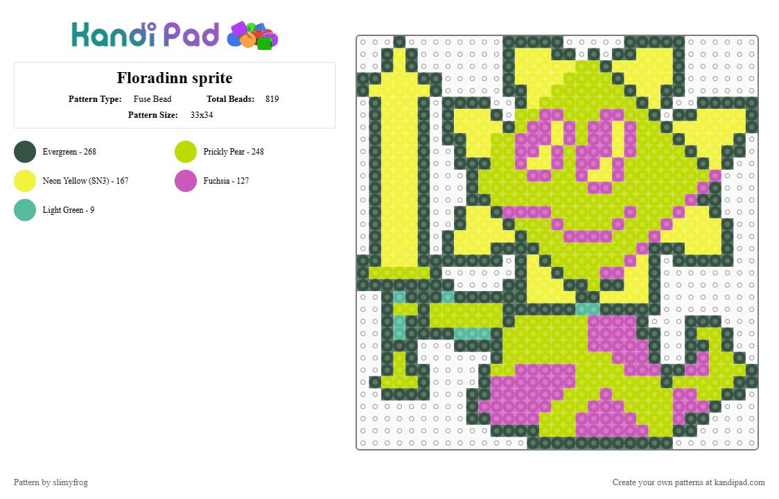 Floradinn sprite - Fuse Bead Pattern by slimyfrog on Kandi Pad - gray,green,yellow,deltarune,deltarune chapter 5,sprite